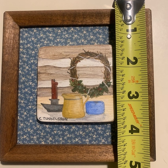 Vintage Set of Two Framed and Matted Hand Painted Tiles - Picture 3 of 8